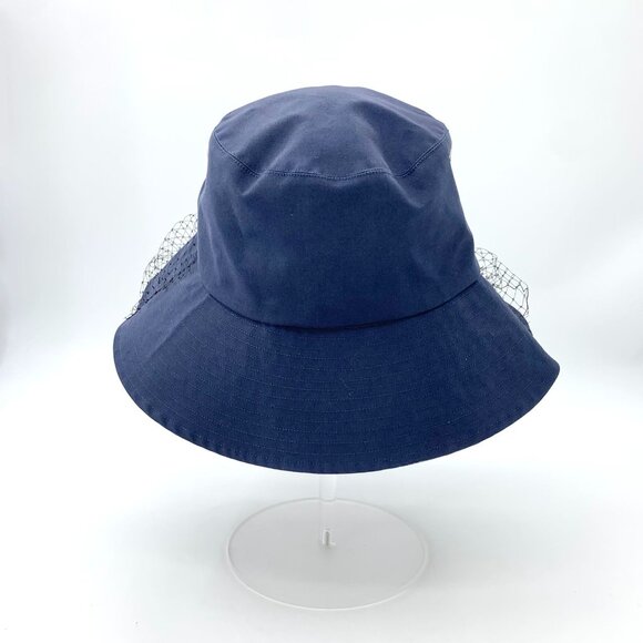 Christian Dior Navy Blue Fisherman Hat With Net Veil & Monogram Interior 57cm Ca main image 6